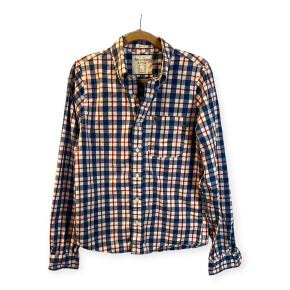 ABERCROMBIE & FITCH Muscle Shirt Mens L Red Blue Plaid - Picture 1 of 4